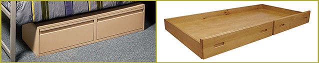 Image of summer camp furniture that adds storage space without taking up floor space.